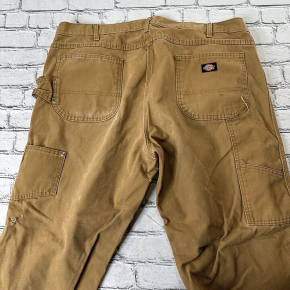 Dickies Mens Carpenter Canvas Work Pants Size 42x30 Painters Brown Tan Trashed ! - Picture 1 of 9